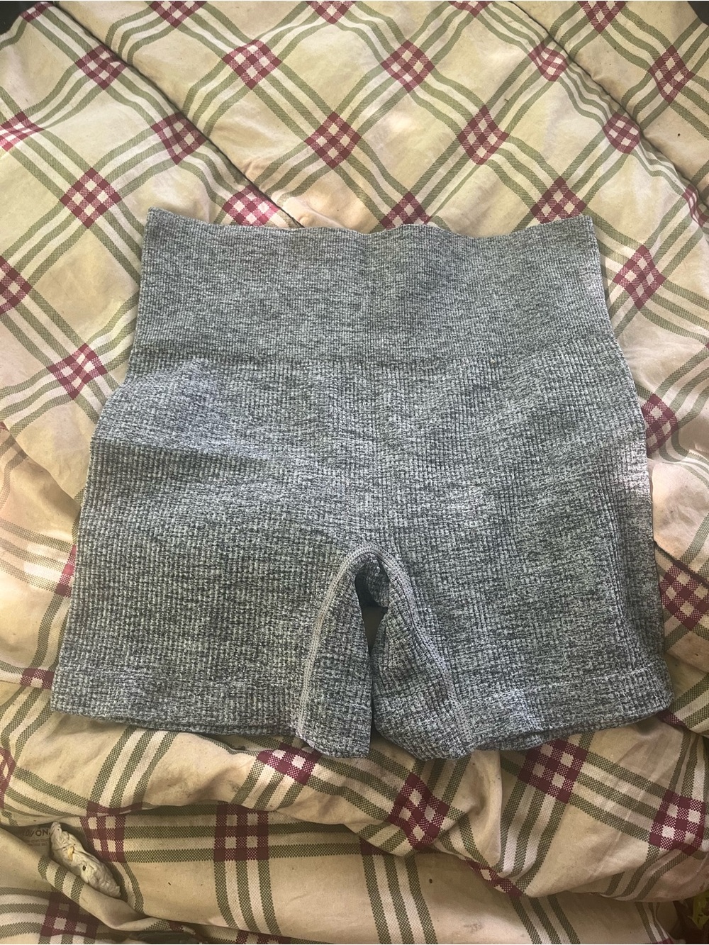 Colsie High-Waist Ribbed Bike Shorts - Gray